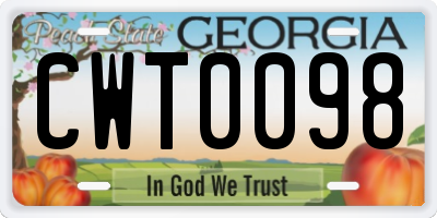 GA license plate CWT0098