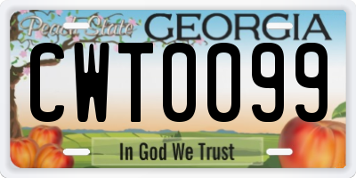 GA license plate CWT0099