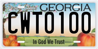 GA license plate CWT0100