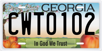 GA license plate CWT0102