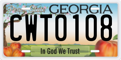 GA license plate CWT0108