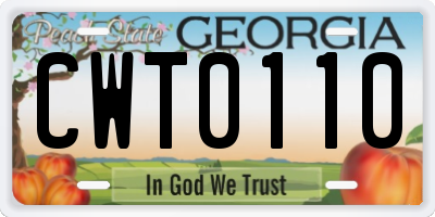 GA license plate CWT0110