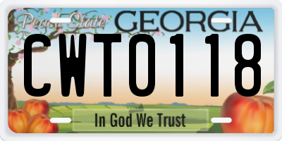 GA license plate CWT0118