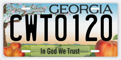 GA license plate CWT0120
