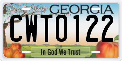 GA license plate CWT0122