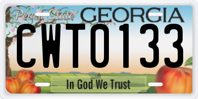 GA license plate CWT0133
