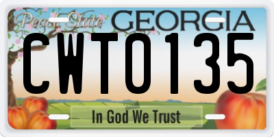 GA license plate CWT0135