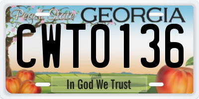 GA license plate CWT0136