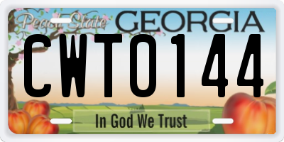 GA license plate CWT0144