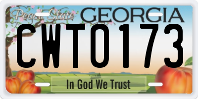 GA license plate CWT0173