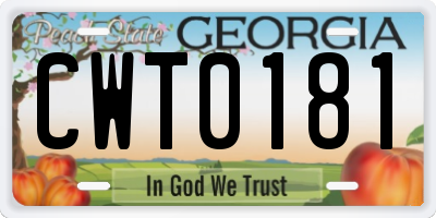 GA license plate CWT0181