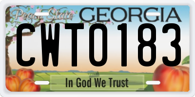GA license plate CWT0183