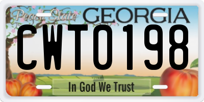 GA license plate CWT0198