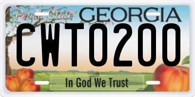 GA license plate CWT0200