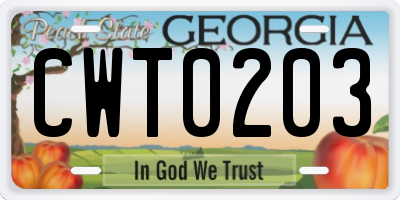 GA license plate CWT0203