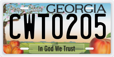 GA license plate CWT0205
