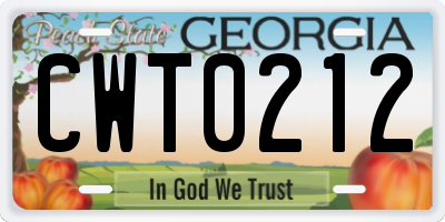 GA license plate CWT0212