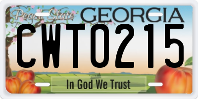 GA license plate CWT0215