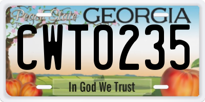 GA license plate CWT0235