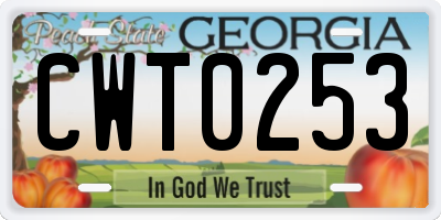 GA license plate CWT0253