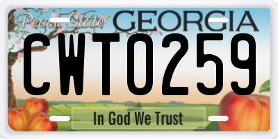 GA license plate CWT0259