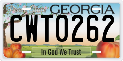GA license plate CWT0262