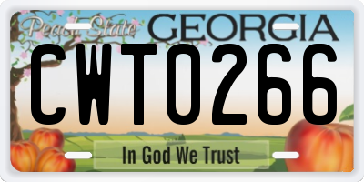 GA license plate CWT0266