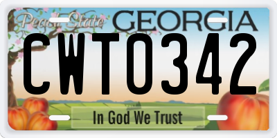 GA license plate CWT0342