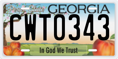 GA license plate CWT0343