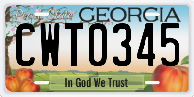 GA license plate CWT0345