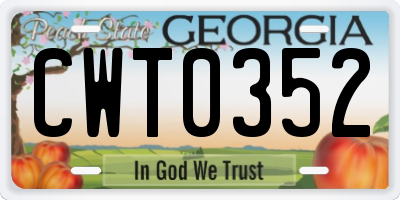 GA license plate CWT0352
