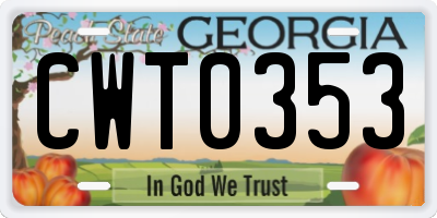 GA license plate CWT0353