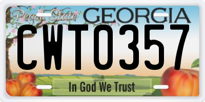 GA license plate CWT0357