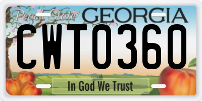 GA license plate CWT0360
