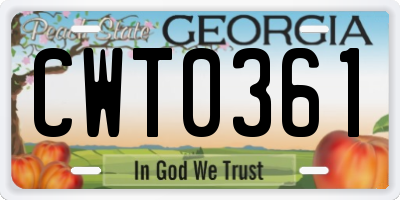 GA license plate CWT0361