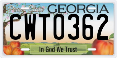 GA license plate CWT0362