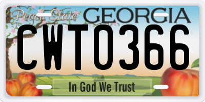 GA license plate CWT0366