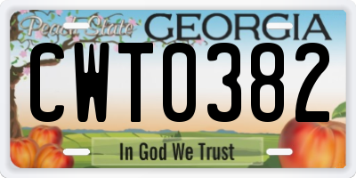 GA license plate CWT0382