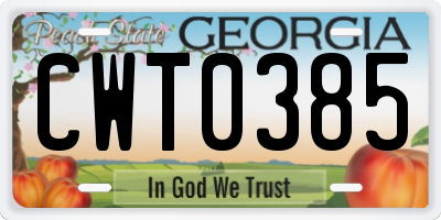 GA license plate CWT0385