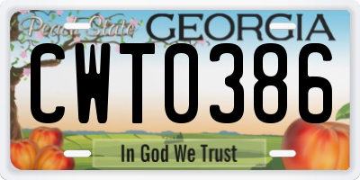 GA license plate CWT0386