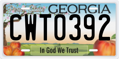 GA license plate CWT0392