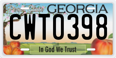 GA license plate CWT0398