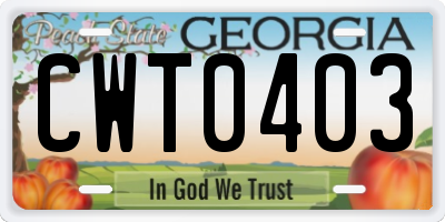 GA license plate CWT0403