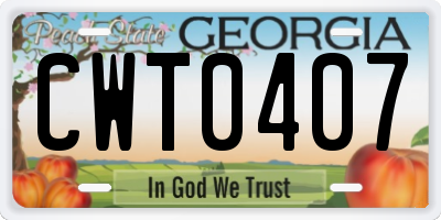 GA license plate CWT0407