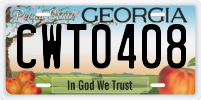 GA license plate CWT0408