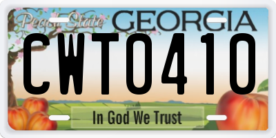 GA license plate CWT0410