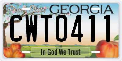 GA license plate CWT0411