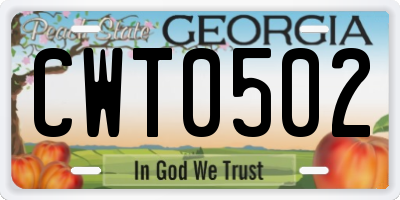 GA license plate CWT0502