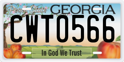 GA license plate CWT0566