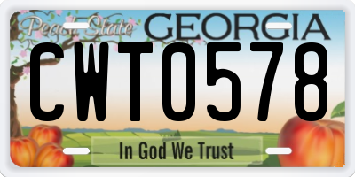 GA license plate CWT0578